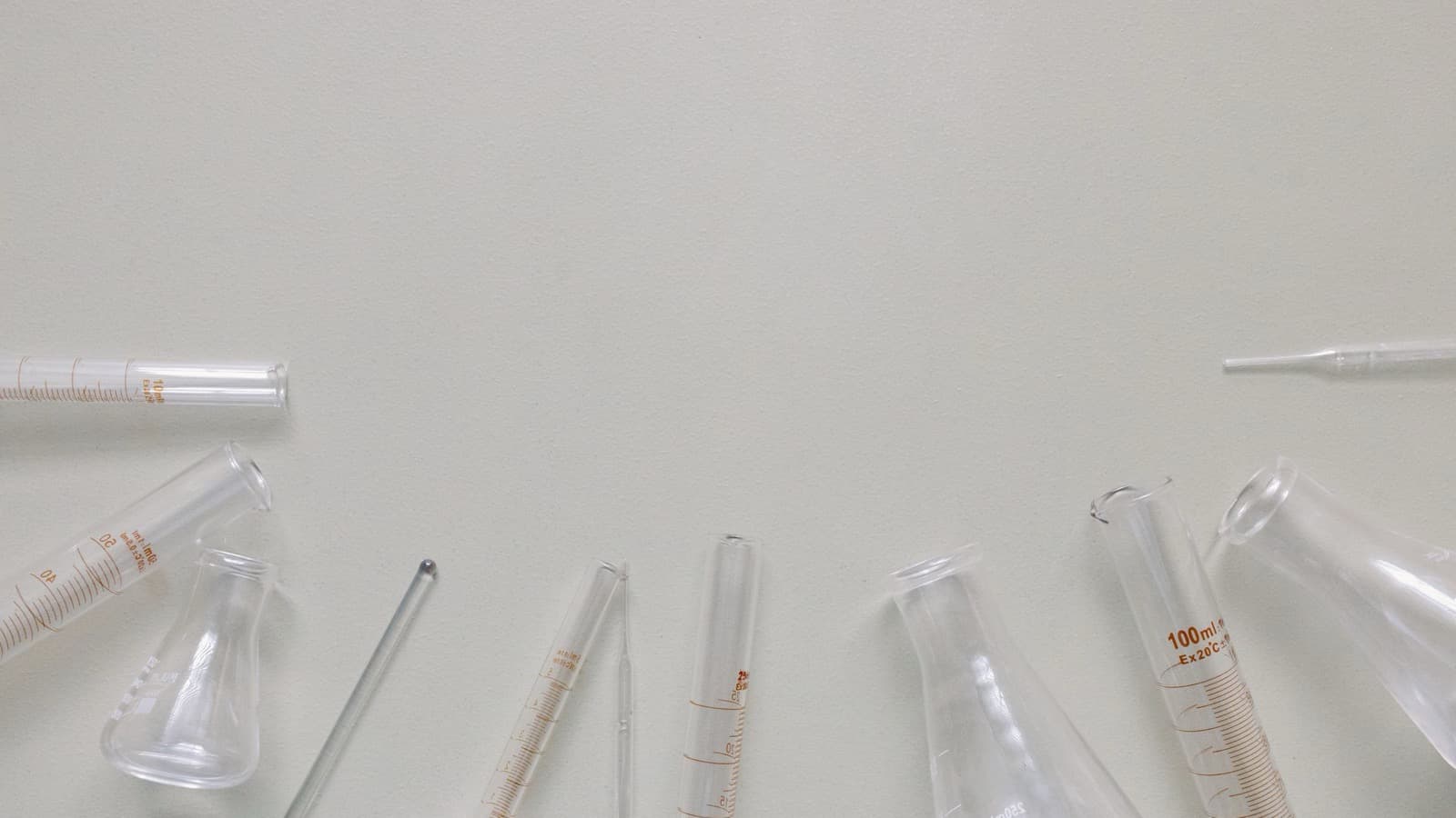 Laboratory glassware arranged around an open work surface
